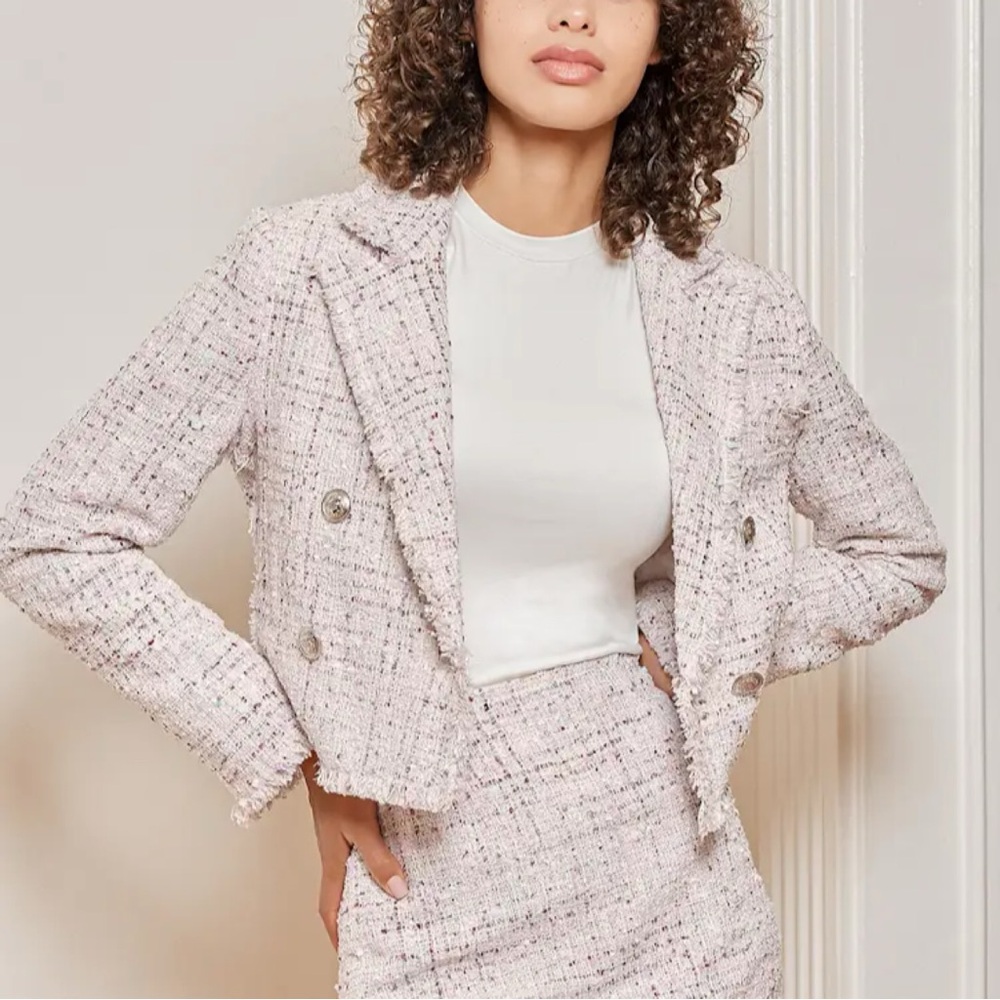 Lulus Catch a Glance Ivory Multi Tweed Cropped Blazer – Size XS